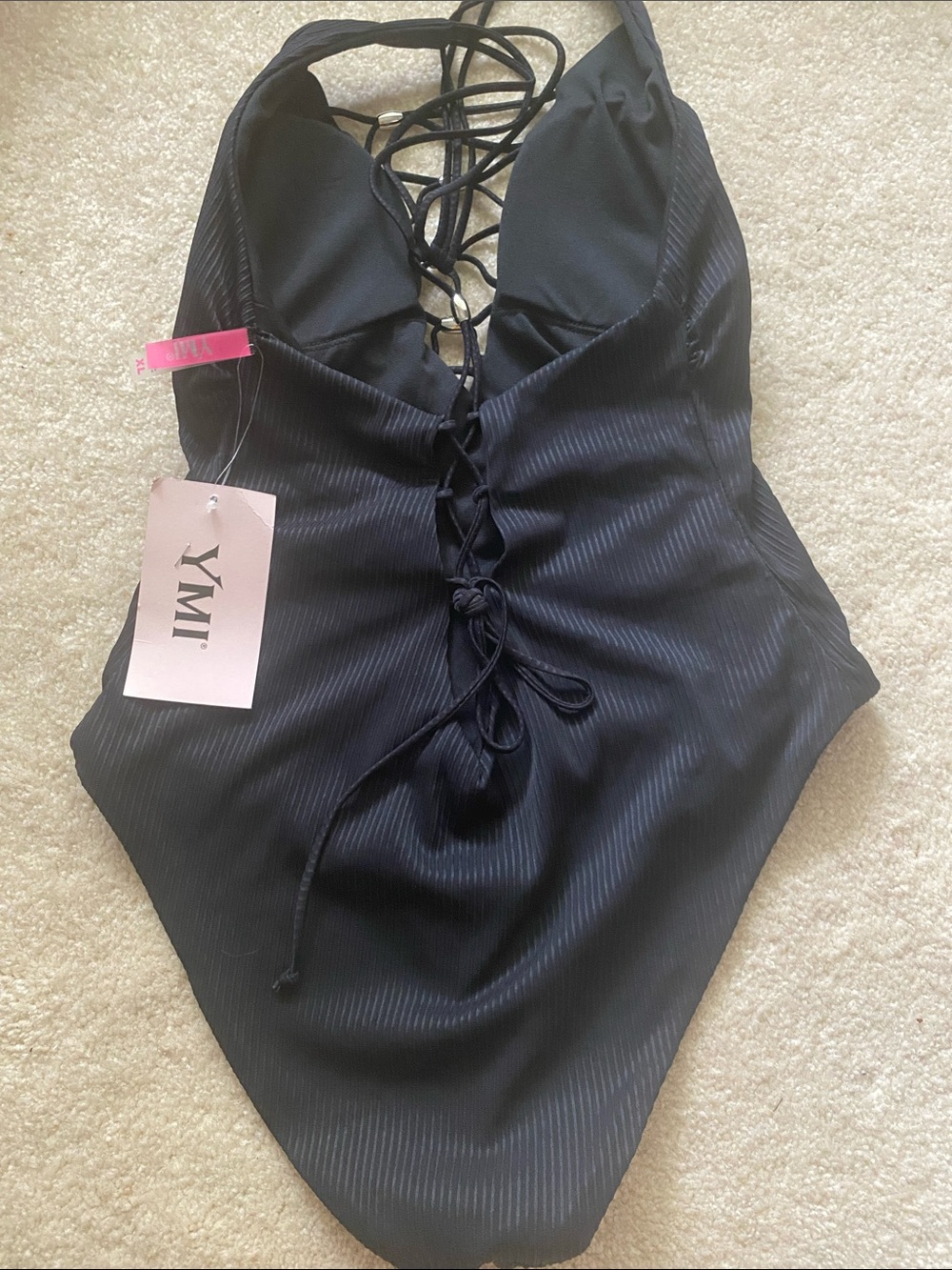 YMI size XL NWT black ribbed tie one piece swimsuit - Picture 5 of 5